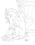  2014 dragon drinking epicwang foot_on_body forced fumei male monochrome open_mouth pentalis sergal shrinking size_difference syringe tongue tongue_out trapped 