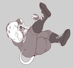  anthro boosterpang bulge canine clothed clothing fingerless_gloves gloves greyscale hyper hyper_bulge looking_at_viewer male mammal monochrome muscular muscular_male nipples open_mouth solo wrestling_singlet 