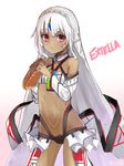  altera_(fate) black_nails cameltoe dark_skin fate/extella fate/extra fate_(series) highres looking_at_viewer midriff nail_polish navel parted_lips red_eyes simple_background solo standing tattoo veil white_background white_hair yakisobapan yukihama 