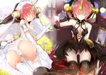  ass ass_visible_through_thighs bare_shoulders black_legwear breasts cleavage cup drinking_glass elbow_gloves faceless faceless_female fate/apocrypha fate/grand_order fate_(series) frankenstein's_monster_(fate) frilled_panties frills gloves hair_over_eyes horn itohime medium_breasts multiple_views panties pink_hair thighhighs thighs underwear white-framed_eyewear white_panties wine_glass 