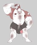 anthro big_bulge boosterpang bulge clothed clothing cum cum_drip dripping flexing humanoid_penis jewelry looking_at_viewer male mammal muscular muscular_male necklace nipples overweight penis penis_through_leghole poking_out porcine solo standing 