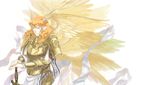  alternate_costume angel_wings armor blonde_hair blue_eyes commentary_request helel_(megami_tensei) heterochromia highres horns looking_at_viewer lotus_temple lucifer_(shin_megami_tensei) male_focus multiple_wings pointy_ears red_eyes seraph shin_megami_tensei solo sword weapon wings 