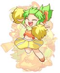  1girl artist_request blue_eyes cheerleading furry green_hair sheep short_hair smile solo 