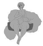  anthro balls big_penis boosterpang collar erection girly greyscale huge_penis huge_thighs humanoid_penis looking_at_viewer male mammal monochrome nude penis sitting solo thick_penis thick_thighs wide_hips 