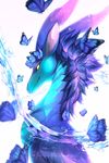  2017 ambient_butterfly ambiguous_gender arthropod black-hair blue_countershading butterfly clockbirds countershading dragon feral fur horn insect purple_fur scalie simple_background sitting smile solo water western_dragon white_background yellow_eyes 