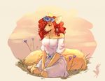  anthro breasts brushtail_possum chest_tuft clothed clothing ear_piercing female flower golden_brushtail_possum hair half-closed_eyes imogeneyre long_hair mammal marsupial outside piercing plant red_hair sitting solo tuft twistedhound 
