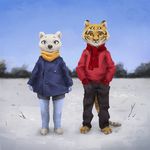  anthro bear clothed clothing day detailed_background digital_media_(artwork) duo feline fur mammal orange_fur outside pelboy polar_bear tiger white_fur 
