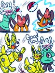  2016 ? animate_inanimate anthro blue_eyes blue_hair blush canine clothed clothing dialogue digital_drawing_(artwork) digital_media_(artwork) duo eeveelution english_text feral fox fur hair inflatable jolteon living_inflatable male mammal nintendo nozzle nude open_mouth orange_fur pok&eacute;ball pok&eacute;mon pok&eacute;mon_(species) pool_toy red_hair rubber sequence shiny simple_background smile standing sweat tanukeki text transformation video_games white_background white_fur 