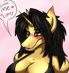  &lt;3 2017 amber_eyes amber_steel anthro big_breasts biting_lip black_hair blush breasts cleavage clothed clothing english_text equine eyebrows eyelashes female hair hi_res horn horse mammal metalfoxxx reaction_image solo text unicorn yellow_eyes 