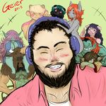  2018 anthro beard blush bovine cat clothed clothing digital_drawing_(artwork) digital_media_(artwork) dragon equine facial_hair feline female gastropod geier goblin green_skin group hair horse human human_focus humanoid implied_nudity looking_at_viewer mammal minotaur orc pig pink_skin pony porcine portrait slug smile text 