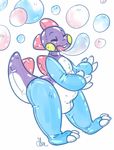  2016 3_fingers 3_toes anthro blush bubble bubble_bobble bubble_dragon bulge digital_drawing_(artwork) digital_media_(artwork) dinosaur dragon eyes_closed male nude open_mouth rubber scalie shiny simple_background smile solo spikes taito tanukeki toes white_background 