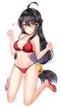  :q ahoge ara_han bangs bikini black_hair blush braid breasts cleavage commentary_request elsword fingernails french_braid full_body hair_between_eyes hair_ornament hairclip heart high_heels highres long_hair looking_at_viewer low-tied_long_hair medium_breasts navel no_socks painteen pumps red_bikini sakra_devanam_(elsword) simple_background solo sweat swimsuit toe_cleavage tongue tongue_out white_background yellow_eyes 