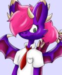  clothed clothing dragon female green_eyes hair horn necktie pink_hair rouarts_(artist) scalie shirt solo spinky_wings_(character) wings 