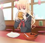  1girl blonde_hair bowl brown_eyes female food hamburger high_resolution koizumi koizumi-san long_hair ramen_daisuki_koizumi-san school_uniform screencap 