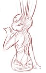  2018 anthro clothed clothing disney fur_markings half-closed_eyes holding_object ittybittykittytittys jack_savage lagomorph looking_back male mammal markings monochrome rabbit rear_view red_and_white simple_background sitting solo thong topless white_background zootopia 