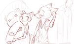  2018 anthro arctic_fox balloon canine clothed clothing disney duo female fox holding_object ittybittykittytittys male mammal monochrome nick_wilde plushie red_and_white skye_(zootopia) smile zootopia 