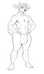  anthro big_bulge boosterpang bulge cervine clothing hands_on_hips horn looking_at_viewer male mammal monochrome nipples reindeer smile solo standing thick_thighs underwear 