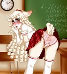  anthro blush bovine breasts brown_eyes camel_toe caprine chalkboard clock clothing curly_hair cute female flustered hair headband knee_socks legwear long_hair looking_back mammal miffy miniature_sheep nervous panties panty_shot raised_tail school_uniform sheep shy skirt small_breasts socks striped_panties underwear uniform xtwilightstarx 