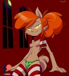  2017 4_finger anthro bedroom_eyes breasts canine christmas clothed clothing digital_media_(artwork) fangs female fur ghoul_school hair half-closed_eyes hi_res holidays leaning leaning_back legwear looking_at_viewer mammal mimicp nipples orange_hair panties portrait scarf scooby-doo_(series) seductive slit_pupils small_breasts smile solo tan_fur thigh_highs topless underwear were werewolf winnie_werewolf yellow_sclera young 