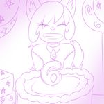  2018 anthro balloon birthday_cake birthday_party cake canine choker cub female food fox mammal monochrome pinksyrup young 