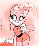  2018 4_fingers anthro blue_eyes breasts cat clothing digital_media_(artwork) dress eyelashes feline female fur gloves joaoppereiraus mammal pink_fur shima_luan simple_background smile solo super_planet_dolan 