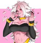  absurdres alternate_form android_21 black_nails black_sclera bracelet breasts cake candy cleavage cupcake dragon_ball dragon_ball_fighterz drooling eyelashes food heart highres jewelry large_breasts lollipop looking_at_viewer majin_android_21 nail_polish navel pink_skin red_eyes solo spoken_heart stomach strapless toned tubetop upper_body zelus 