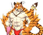  2018 abs anthro biceps big_muscles black_nose captainjohkid digital_media_(artwork) feline flakjacket0204 fur hi_res male mammal muscular pecs simple_background solo standing teeth tiger 