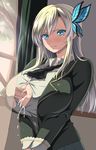  10s 1boy 1girl aqua_eyes blonde_hair blue_eyes blush boku_wa_tomodachi_ga_sukunai breasts bursting_breasts butterfly butterfly_hair_ornament center_opening clothed_sex cum cum_on_body cum_on_breasts cum_on_clothes cum_on_upper_body ejaculation_between_breasts hair_ornament hetero highres huge_breasts kashiwazaki_sena kloah necktie nervous paizuri paizuri_under_clothes penis penis_under_clothes perpendicular_paizuri school_uniform seat solo_focus straining_buttons sweat sweater uncensored uniform 