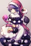  :3 animal blue_eyes blue_hair doremy_sweet dream_soul dress gloves hat holding looking_at_viewer miy_001 nightcap pink_gloves pom_pom_(clothes) red_hat sheep short_hair simple_background solo tail tapir_tail touhou turtleneck white_dress 