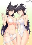  :/ animal_ears artist_name ass_visible_through_thighs asymmetrical_docking atago_(azur_lane) azur_lane bangs bikini black_hair blunt_bangs blurry blush bokeh bow breast_press breasts brown_eyes cameltoe casual_one-piece_swimsuit choker cleavage closed_mouth collarbone covered_navel covered_nipples cowboy_shot criss-cross_halter dated depth_of_field dog_ears floral_print flower frills gradient gradient_background green_background groin hair_between_eyes hair_bow hair_flaps hair_ribbon halterneck hand_on_own_chest hand_up high_ponytail highleg highleg_swimsuit hips large_breasts legs_apart legs_together light_smile logo long_hair long_ponytail looking_at_viewer md5_mismatch mole mole_under_eye multiple_girls navel one-piece_swimsuit one_eye_closed orange_background pink_flower pink_lips ponytail ppshex ribbon sarong see-through shiny shiny_skin side-tie_bikini sideboob signature smile standing straight_hair string_bikini swept_bangs swimsuit takao_(azur_lane) thighs underboob v very_long_hair white_background white_bikini white_bow white_choker white_ribbon white_swimsuit wrist_ribbon yellow_background 