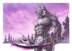  absurd_res anthro black_nose canine claws clothing digital_media_(artwork) fur hi_res male mammal melee_weapon scar simple_background sword tupidwithouts weapon wolf 