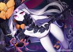  abigail_williams_(fate/grand_order) bangs black_bow black_gloves black_hat black_panties bow fate/grand_order fate_(series) forehead gloves grey_skin hat key keyhole long_hair looking_at_viewer navel orange_bow panties parted_bangs pointy_ears polka_dot polka_dot_bow red_eyes silver_hair solo suction_cups tentacles twitter_username underwear very_long_hair witch_hat zeroshiki_kouichi 