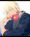  amuro_tooru artist_name blonde_hair commentary_request flower mashima_shima meitantei_conan red_flower smile 