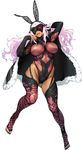  animal_ears ass_visible_through_thighs breasts bunny_ears capelet dark_skin fake_animal_ears full_body hand_behind_head large_breasts long_hair mask non-web_source official_art pink_hair simple_background solo super_robot_wars_x-omega thighhighs toeless_legwear toenail_polish tongue tongue_out watanabe_wataru white_background 
