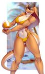  anthro athletic bikini camel_toe clothing female hair knight_dd looking_at_viewer reptile scalie smile snake solo sport standing swimsuit thick_thighs thigh_gap volleyball wide_hips 