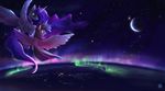  aurora_borealis blue_eyes cosmic_hair detailed_background digital_media_(artwork) duo equine feathered_wings feathers female feral flying friendship_is_magic horn mammal moon my_little_pony night noctilucent-arts princess_luna_(mlp) purple_eyes sky smile star starry_sky twilight_sparkle_(mlp) winged_unicorn wings 