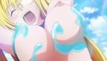  1girl animated animated_gif bikini_lift blonde_hair blush breast_grab breasts breasts_outside erect_nipples eyes_closed female glasses large_breasts long_hair nipples open_mouth saliva slime solo tearju_lunatique to_love-ru to_love-ru_darkness water 