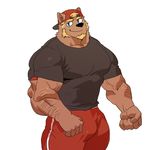  2018 5_fingers anthro biceps big_muscles canine clothing facial_hair fur hi_res male mammal muscular muscular_male shirt simple_background solo standing syukapong 