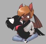  &lt;3 anthro bat clothed clothing duo feline girly hair heterochromia hi_res hug male male/male mammal mercy_(suelix) scar simple_background smile suelix wings 