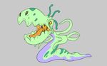  2017 alien big_mouth green_body grey_background monster open_mouth orange_eyes orange_tongue simple_background solo tentacles tombola1993 