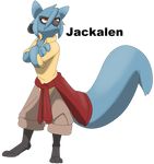  alpha_channel ambiguous_gender anthro black_fur blue_fur chest_tuft clothed clothing clothing_around_waist fan_character frown fur hi_res jackalen_irunfis nintendo orange_eyes pants paws pok&eacute;mon pok&eacute;mon_(species) riolu shirt simple_background sinful-spector solo sweater tuft video_games 