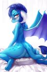  2018 anthro blue_hair blush breasts butt digital_media_(artwork) dragon female friendship_is_magic hair horn looking_at_viewer membranous_wings my_little_pony nipples nude princess_ember_(mlp) solo tawni_tailwind wings 