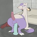  2018 3_toes anal anal_masturbation anal_penetration animated anthro anus balls bathroom big_penis bouncing_balls claws crouching digital_media_(artwork) dildo dildo_sitting erection fangs firebadger fur glans hi_res humanoid_penis knotted_dildo male markings masturbation mienshao nintendo nude on_ground open_mouth penetration penis pink_anus pink_penis pok&eacute;mon pok&eacute;mon_(species) purple_fur red_eyes sex_toy signature smaller_version_at_source smile solo teeth toe_claws toes tongue tongue_out toying_self video_games white_fur yellow_markings 