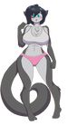 2018 4_toes 5_fingers alpha_channel anthro big_breasts big_tail black_hair blue_eyes blush breasts chest_tuft chrissy_mccloud civet cleavage clothed clothing curvaceous feline female fur grey_fur hair long_tail looking_at_viewer mammal mastergodai midriff multicolored_fur navel open_mouth panties rascals shirt thick_thighs toes tuft two_tone_fur underwear viverrid voluptuous wide_hips 
