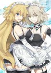  alternate_costume angry apron blonde_hair blue_eyes blush eyebrows_visible_through_hair fate/grand_order fate_(series) highres jeanne_d'arc_(alter)_(fate) jeanne_d'arc_(fate) jeanne_d'arc_(fate)_(all) long_hair looking_at_viewer maid maid_apron maid_headdress multiple_girls nikame short_hair signature silver_hair very_long_hair yellow_eyes 