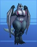  anthro big_breasts bikini breasts camel_toe clothing crossed_arms dragon eyewear female huge_breasts hybrid looking_at_viewer marine oil sling_bikini smile solo standing sunglasses swimsuit syrios thick_thighs voluptuous wings 