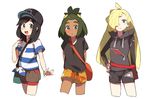  black_hair blonde_hair blush dark_skin genderswap genderswap_(mtf) gladio_(pokemon) green_hair hat hau_(pokemon) long_hair pokemon pokemon_(game) pokemon_sm shorts tagme unapoppo you_(pokemon_sm) 