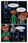  2018 akiric anthro belt bulletproof_vest canine car clothed clothing comic dialogue disney duo english_text female fox gloves_(marking) hand_on_hip holding_object judy_hopps lagomorph male mammal markings nick_wilde night police_uniform rabbit text uniform vehicle wet zootopia 