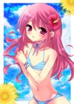  bikini flower hair_flower hair_ornament long_hair navel original pink_eyes pink_hair riko_(kujira215) solo swimsuit trap 