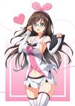  :d a.i._channel adjusting_eyewear bangs bare_shoulders bespectacled black-framed_eyewear blush breasts brown_hair clipboard collarbone cowboy_shot detached_sleeves eyebrows_visible_through_hair glasses hair_ribbon hairband hand_up heart kizuna_ai lace lace-trimmed_sleeves lace-trimmed_thighhighs long_hair long_sleeves looking_at_viewer medium_breasts multicolored_hair navel open_mouth pink_background pink_hairband pink_ribbon ribbon school_uniform semi-rimless_eyewear serafuku shiny shiny_skin shirt short_shorts shorts sideboob single_vertical_stripe smile solo standing thigh_gap thighhighs two-tone_hair under-rim_eyewear very_long_hair virtual_youtuber white_legwear white_shirt white_shorts yuxian_youka 